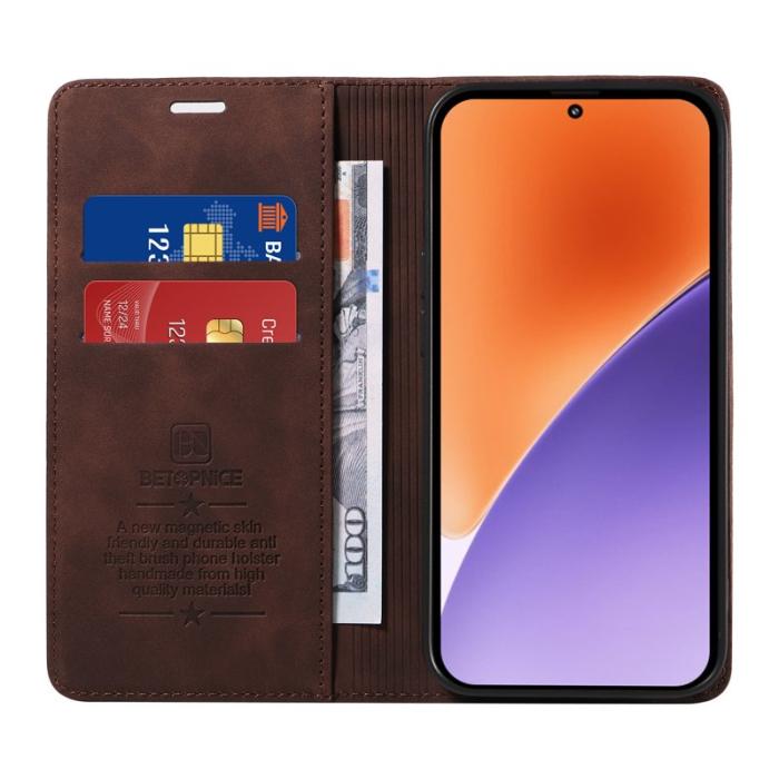 BETOPNICE - BETOPNICE 003 för Xiaomi 15 Wallet Fodral Äkta läder - Brun