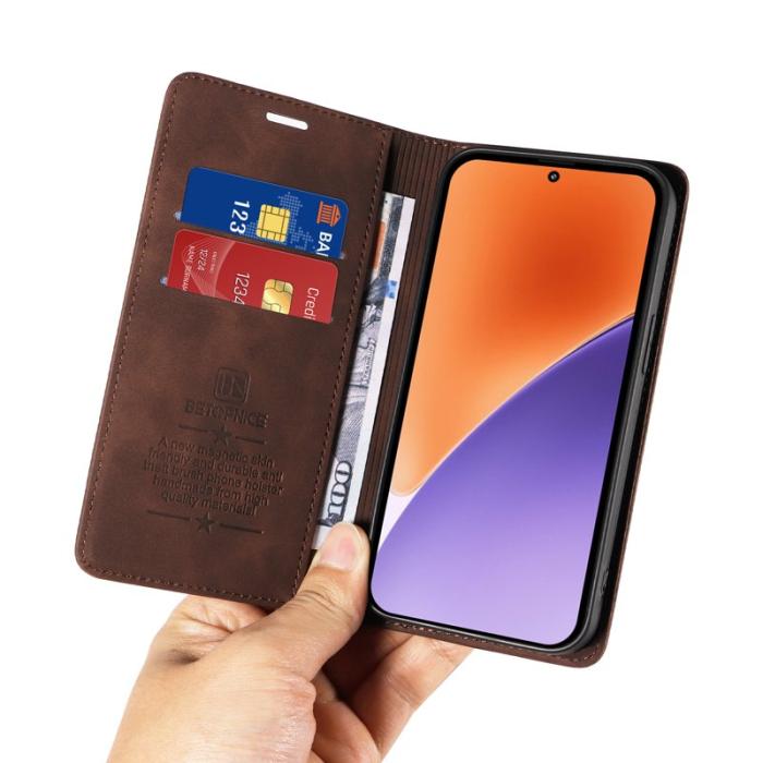 BETOPNICE - BETOPNICE 003 för Xiaomi 15 Wallet Fodral Äkta läder - Brun