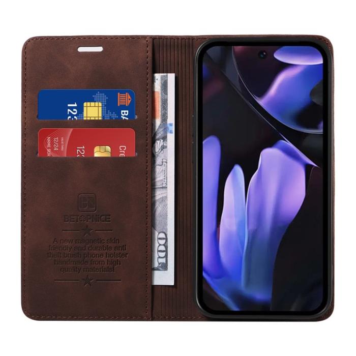 BETOPNICE - BETOPNICE 003 Google Pixel 9a Wallet Fodral Äkta läder - Brun