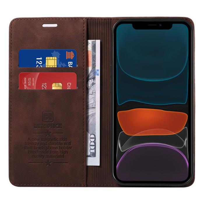 BETOPNICE - BETOPNICE 003 iPhone 12 / 12 Pro Fodral Äkta läder - Brun