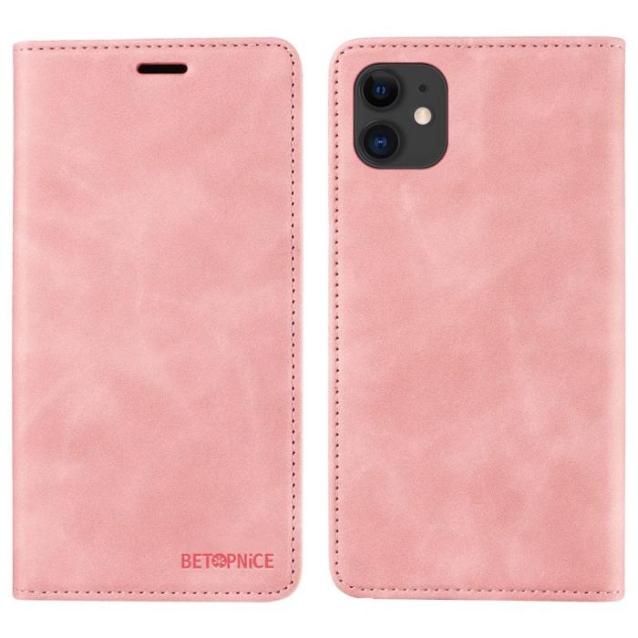 BETOPNICE - BETOPNICE 003 iPhone 12 / 12 Pro Fodral Äkta läder - Pink