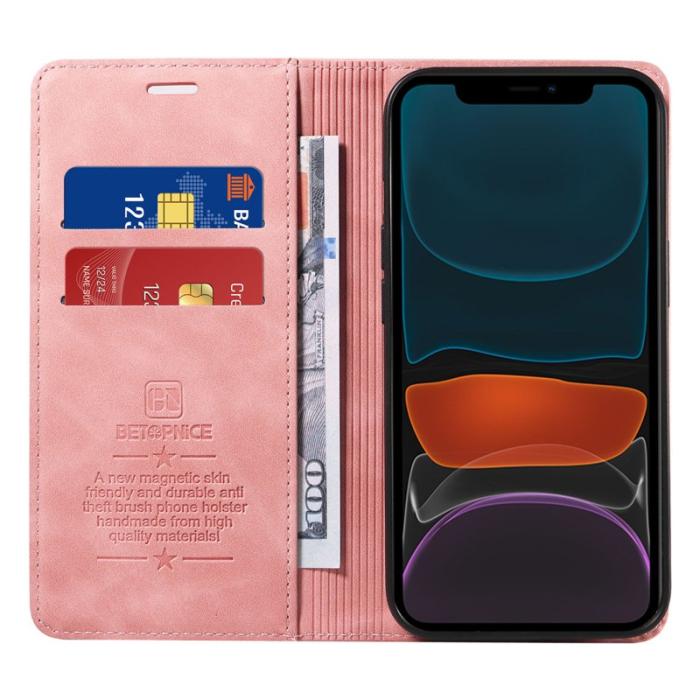 BETOPNICE - BETOPNICE 003 iPhone 12 / 12 Pro Fodral Äkta läder - Pink