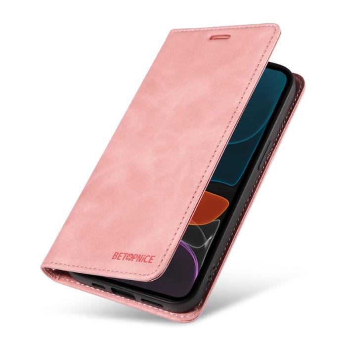 BETOPNICE - BETOPNICE 003 iPhone 12 / 12 Pro Fodral Äkta läder - Pink
