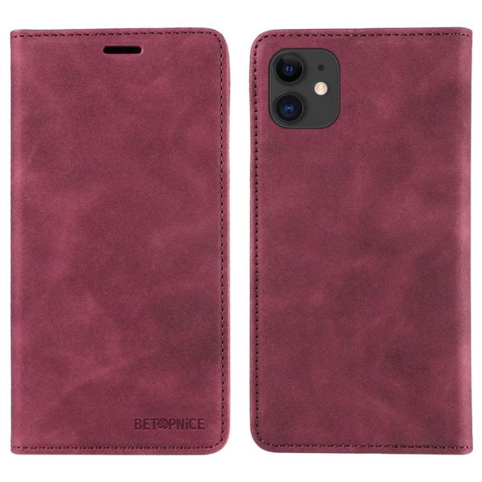 BETOPNICE - BETOPNICE 003 iPhone 12 / 12 Pro Plånboksfodral Konstläder - Röd