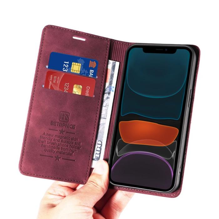 BETOPNICE - BETOPNICE 003 iPhone 12 / 12 Pro Plånboksfodral Konstläder - Röd