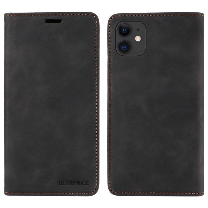 BETOPNICE - BETOPNICE 003 iPhone 12 / 12 Pro Fodral Äkta läder - Svart