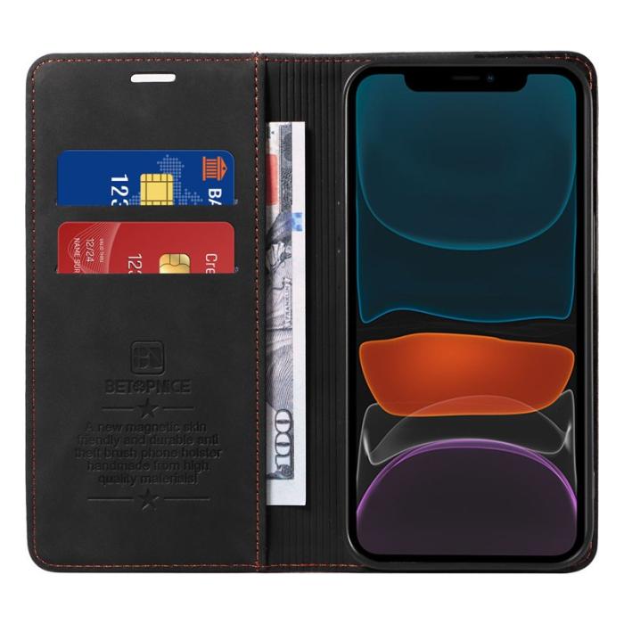 BETOPNICE - BETOPNICE 003 iPhone 12 / 12 Pro Fodral Äkta läder - Svart