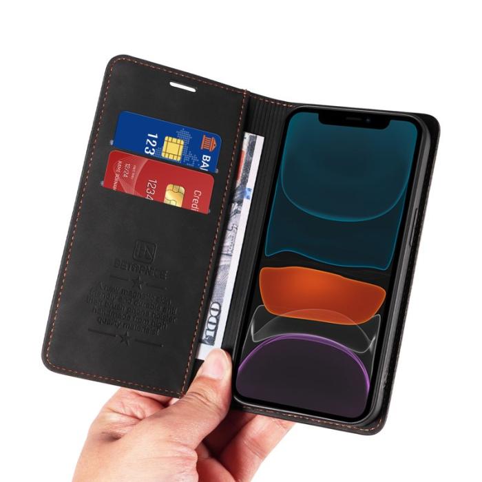 BETOPNICE - BETOPNICE 003 iPhone 12 / 12 Pro Fodral Äkta läder - Svart