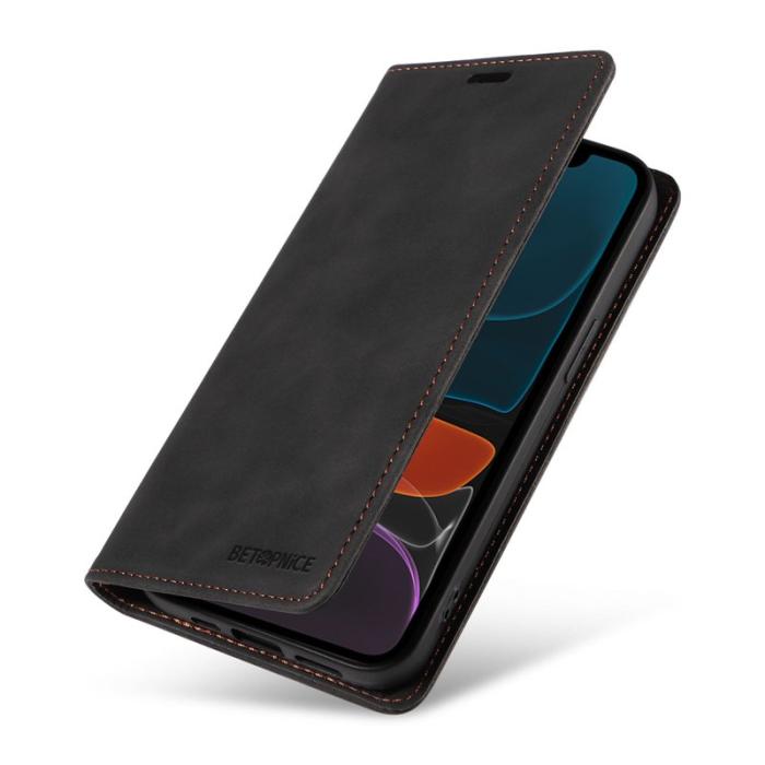 BETOPNICE - BETOPNICE 003 iPhone 12 / 12 Pro Fodral Äkta läder - Svart