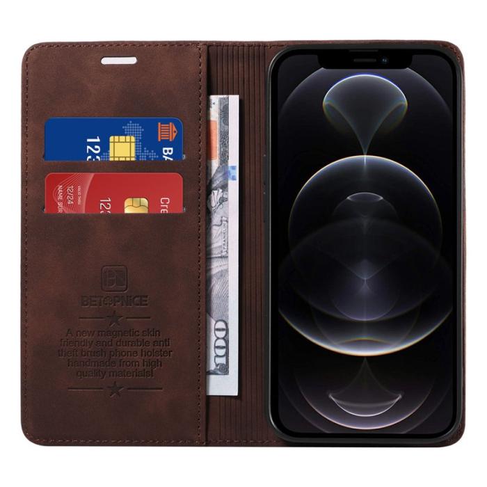 BETOPNICE - BETOPNICE 003 iPhone 12 Pro Max Fodral Äkta läder - Brun