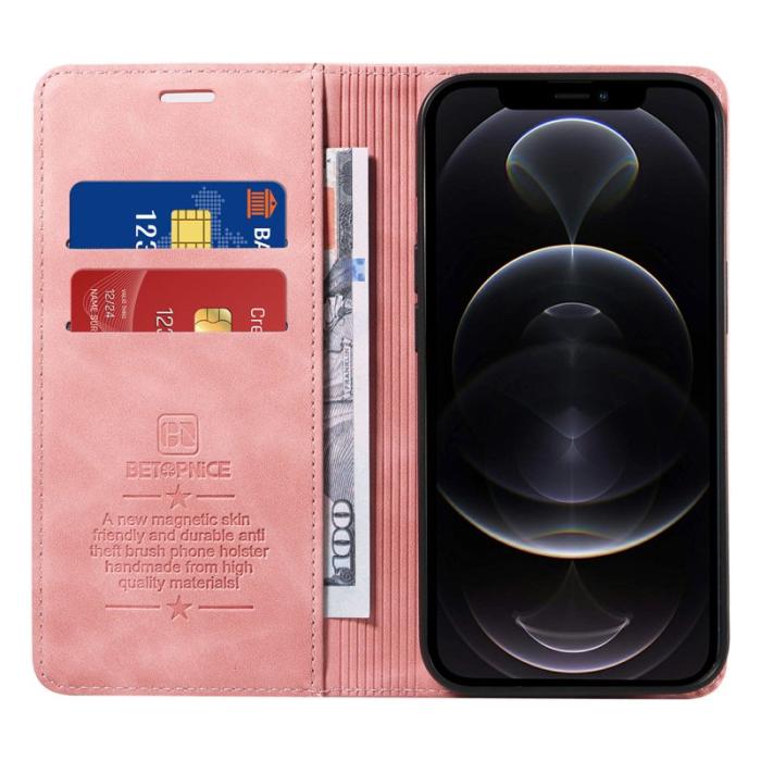 BETOPNICE - BETOPNICE 003 iPhone 12 Pro Max Fodral Äkta läder - Pink