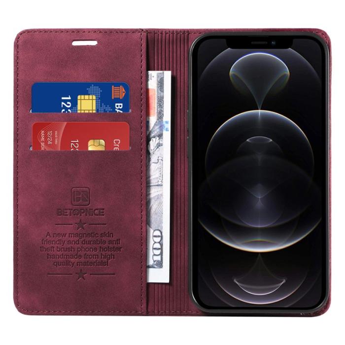 BETOPNICE - BETOPNICE 003 iPhone 12 Pro Max Fodral Äkta läder - Röd