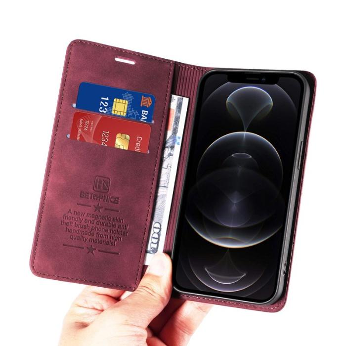 BETOPNICE - BETOPNICE 003 iPhone 12 Pro Max Fodral Äkta läder - Röd