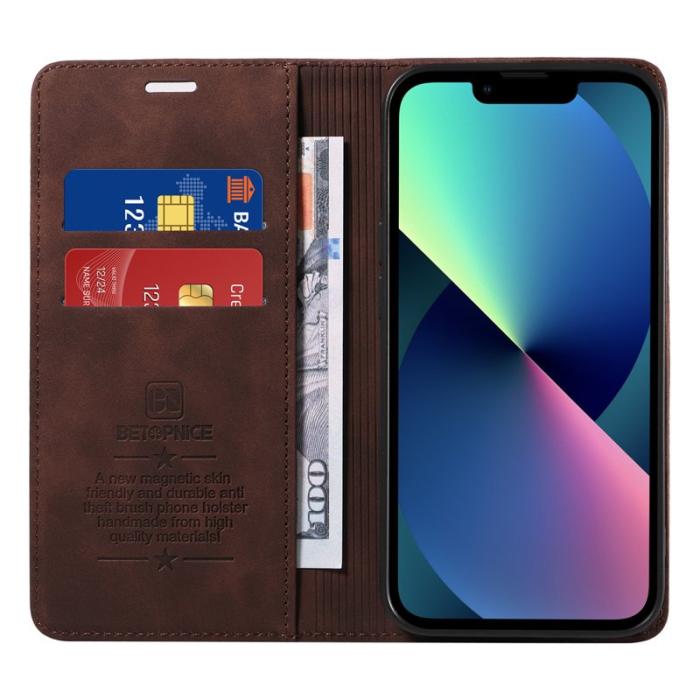 BETOPNICE - BETOPNICE 003 iPhone 13 mini Fodral Äkta läder - Brun