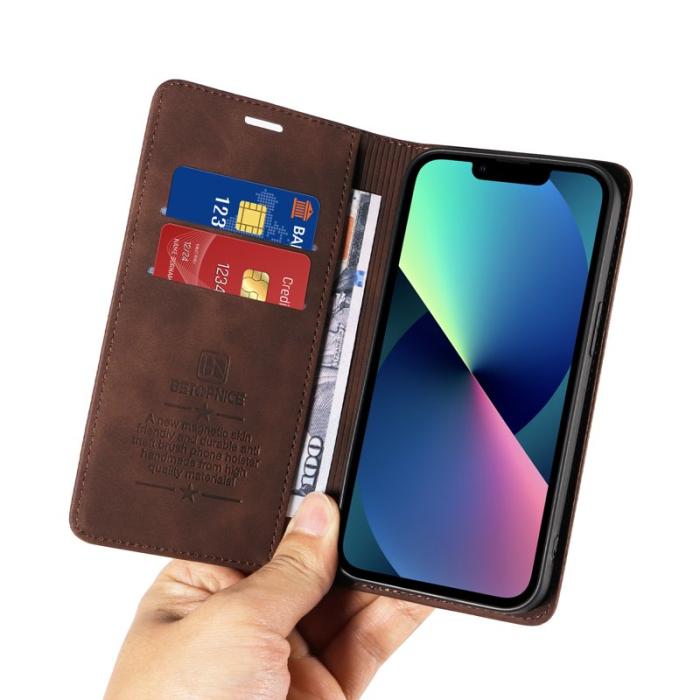 BETOPNICE - BETOPNICE 003 iPhone 13 mini Fodral Äkta läder - Brun