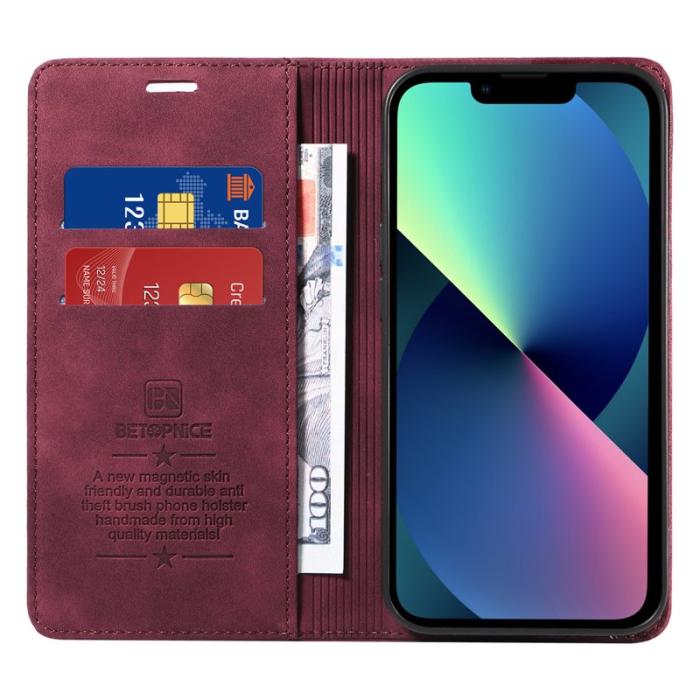 BETOPNICE - BETOPNICE 003 iPhone 13 mini Fodral Äkta läder - Röd