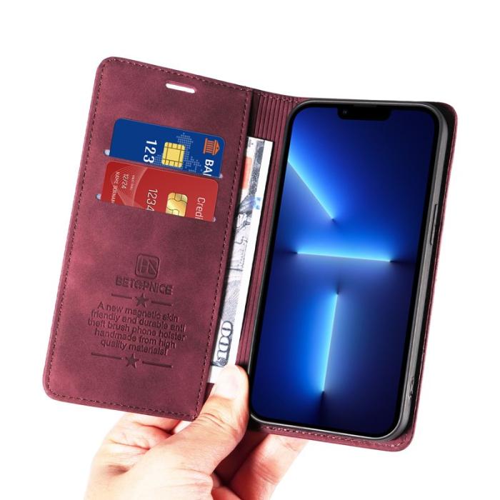 BETOPNICE - BETOPNICE 003 iPhone 13 Pro Max Fodral PU Läder - Röd