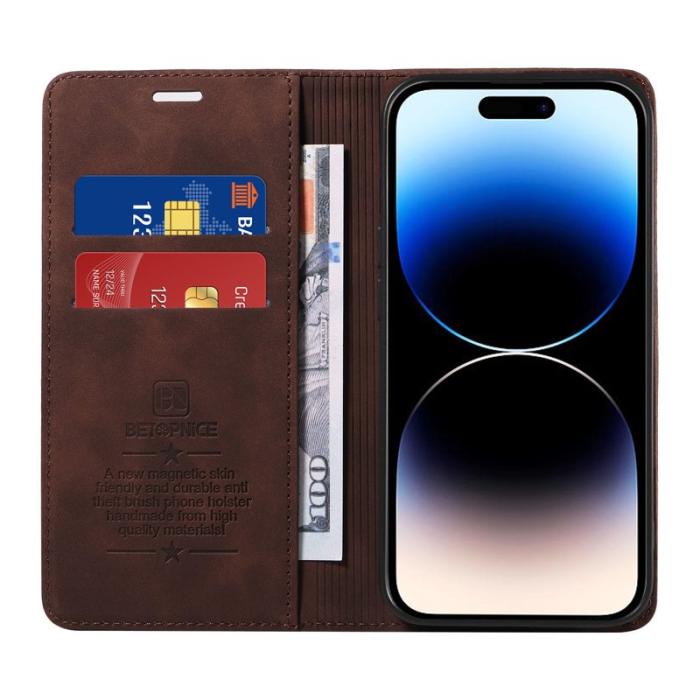 BETOPNICE - BETOPNICE 003 iPhone 14 Pro Max Fodral PU Läder - Brun