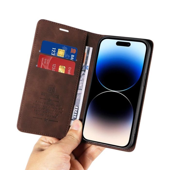 BETOPNICE - BETOPNICE 003 iPhone 14 Pro Max Fodral PU Läder - Brun