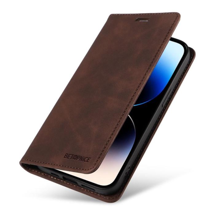 BETOPNICE - BETOPNICE 003 iPhone 14 Pro Max Fodral PU Läder - Brun