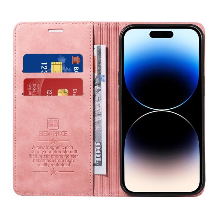 BETOPNICE - BETOPNICE 003 iPhone 14 Pro Max Fodral PU Läder - Rosa