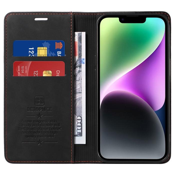 BETOPNICE - BETOPNICE 003 iPhone 15 Fodral Äkta läder - Svart