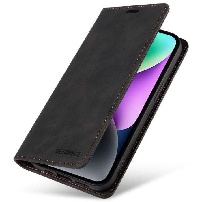 BETOPNICE - BETOPNICE 003 iPhone 15 Fodral Äkta läder - Svart