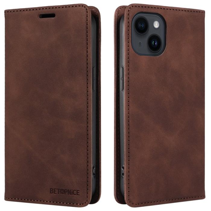 BETOPNICE - BETOPNICE 003 iPhone 15 Fodral i PU-läder - Brun