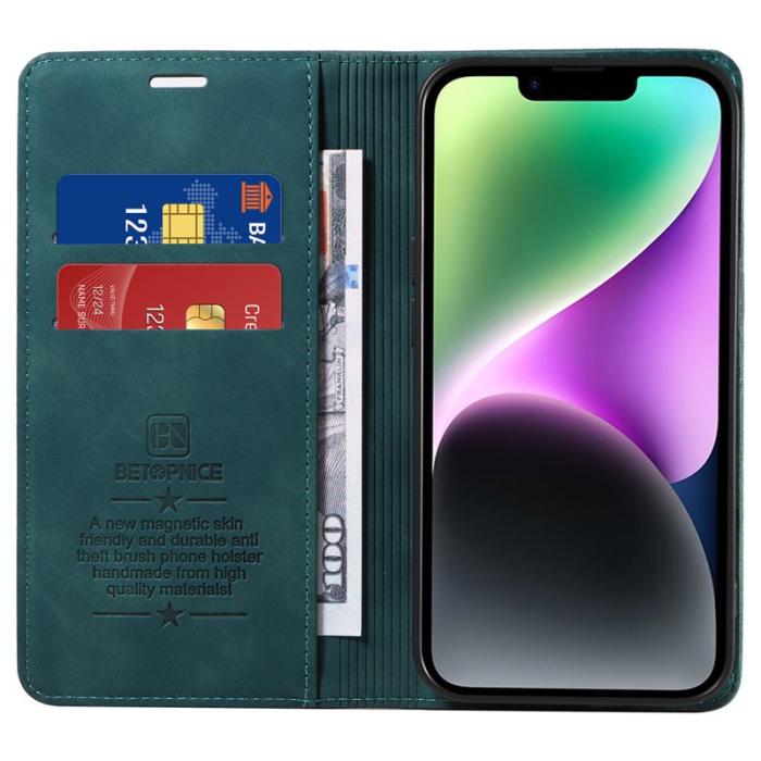 BETOPNICE - BETOPNICE 003 iPhone 15 Plus Fodral PU Läder - Grön