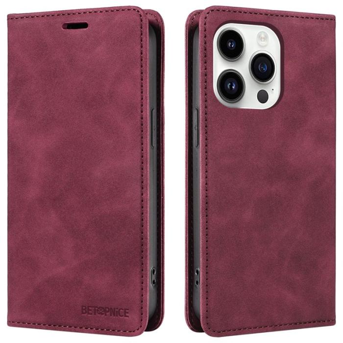 BETOPNICE - BETOPNICE 003 iPhone 15 Pro Fodral PU Läder - Röd