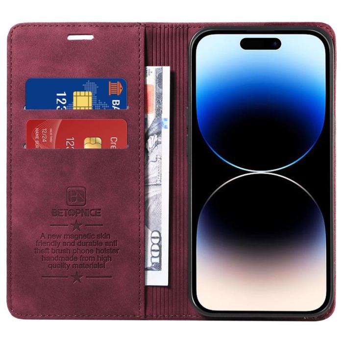 BETOPNICE - BETOPNICE 003 iPhone 15 Pro Fodral PU Läder - Röd