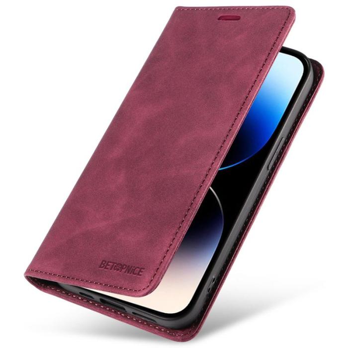 BETOPNICE - BETOPNICE 003 iPhone 15 Pro Fodral PU Läder - Röd