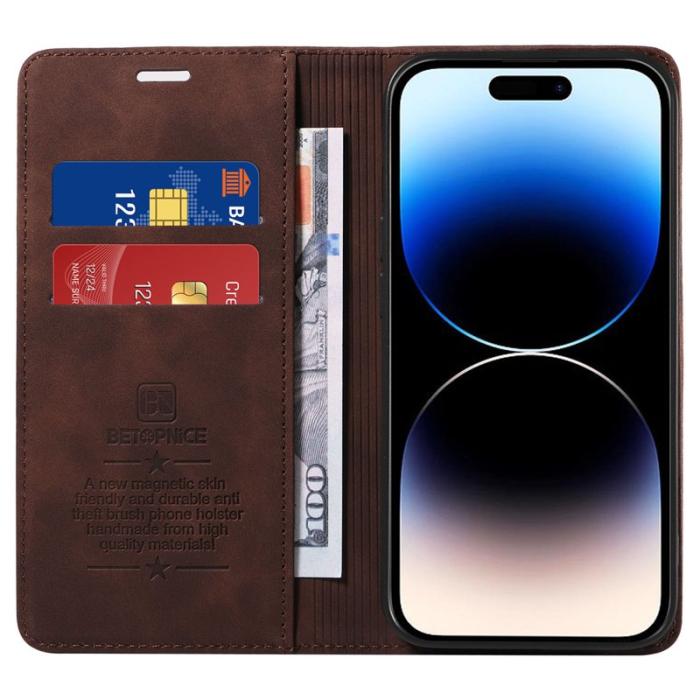 BETOPNICE - BETOPNICE 003 iPhone 15 Pro Max Fodral TPU + PU Läder - Brun