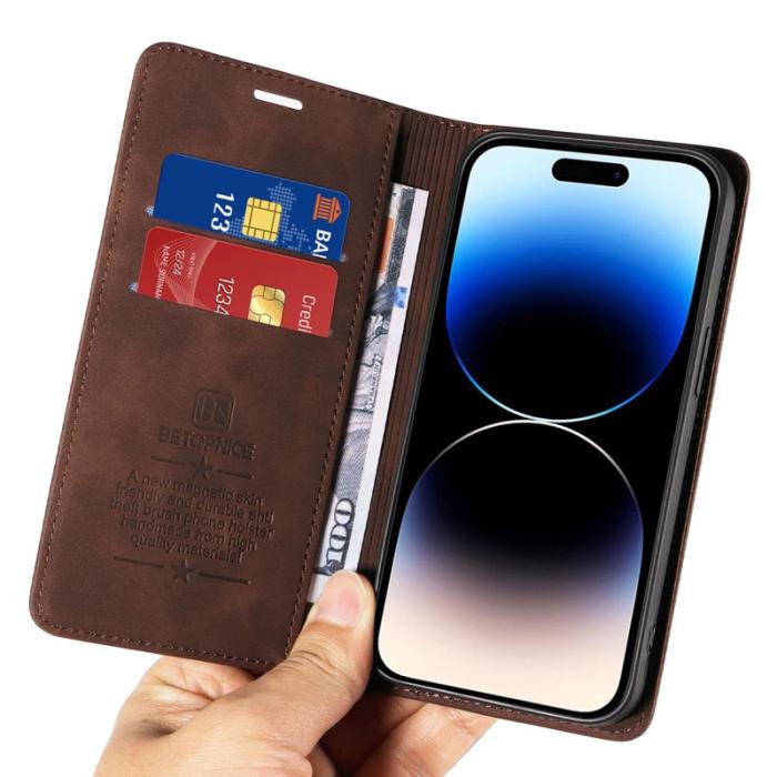 BETOPNICE - BETOPNICE 003 iPhone 15 Pro Max Fodral TPU + PU Läder - Brun