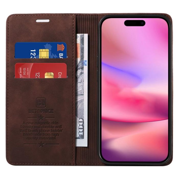 BETOPNICE - BETOPNICE 003 iPhone 16 Fodral i Äkta Läder - Brun