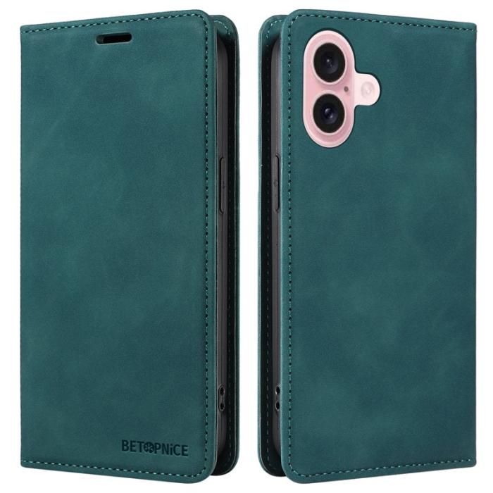 BETOPNICE - BETOPNICE 003 iPhone 16 Fodral i Äkta Läder - Grön