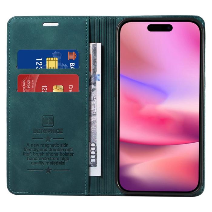 BETOPNICE - BETOPNICE 003 iPhone 16 Fodral i Äkta Läder - Grön