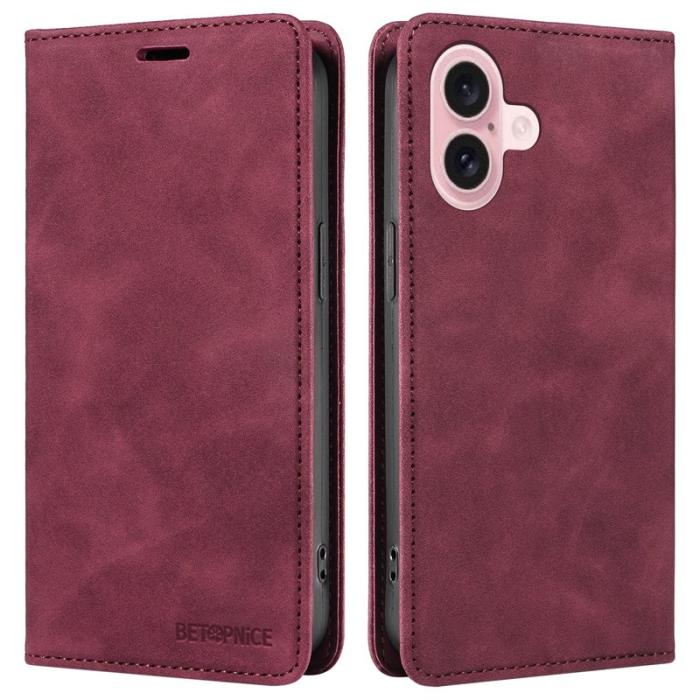 BETOPNICE - BETOPNICE 003 iPhone 16 Fodral i Äkta Läder - Röd