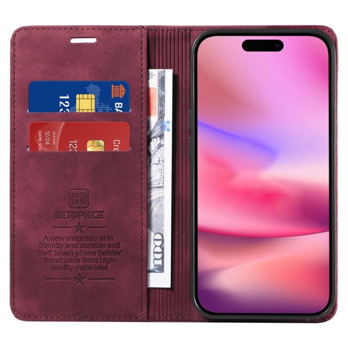 BETOPNICE - BETOPNICE 003 iPhone 16 Fodral i Äkta Läder - Röd