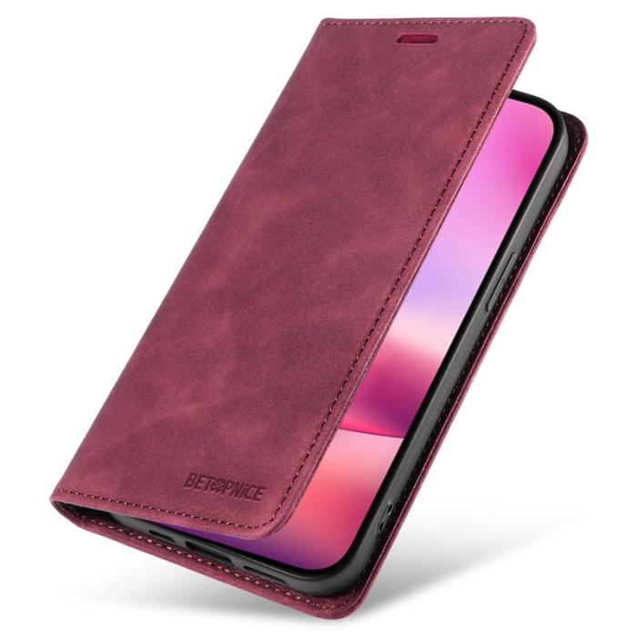 BETOPNICE - BETOPNICE 003 iPhone 16 Fodral i Äkta Läder - Röd