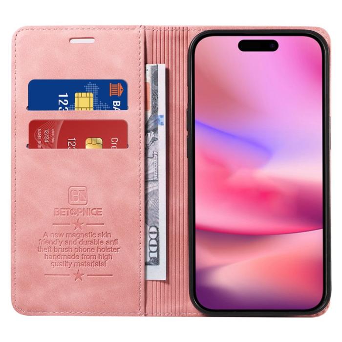 BETOPNICE - BETOPNICE 003 iPhone 16 Fodral i Äkta Läder - Rosa