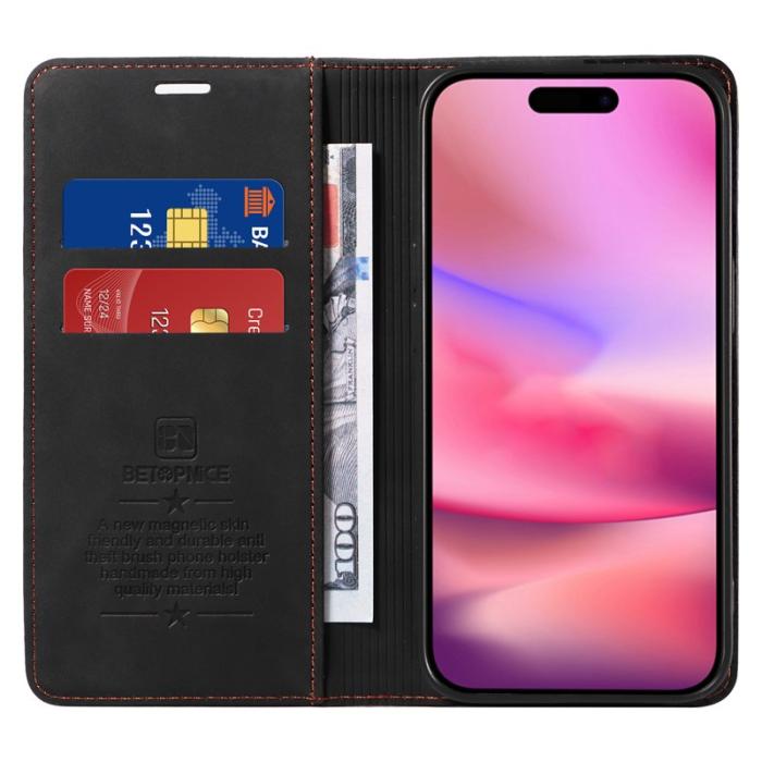 BETOPNICE - BETOPNICE 003 iPhone 16 Fodral i Äkta Läder - Svart