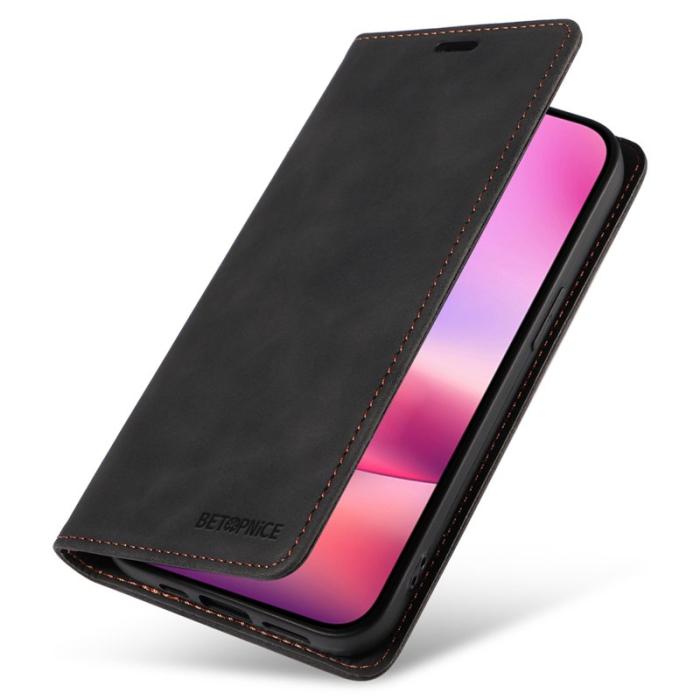 BETOPNICE - BETOPNICE 003 iPhone 16 Fodral i Äkta Läder - Svart