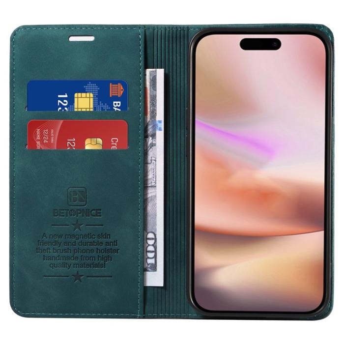 BETOPNICE - BETOPNICE 003 iPhone 16 Plus Fodral RFID Blocking Konstläder - Grön