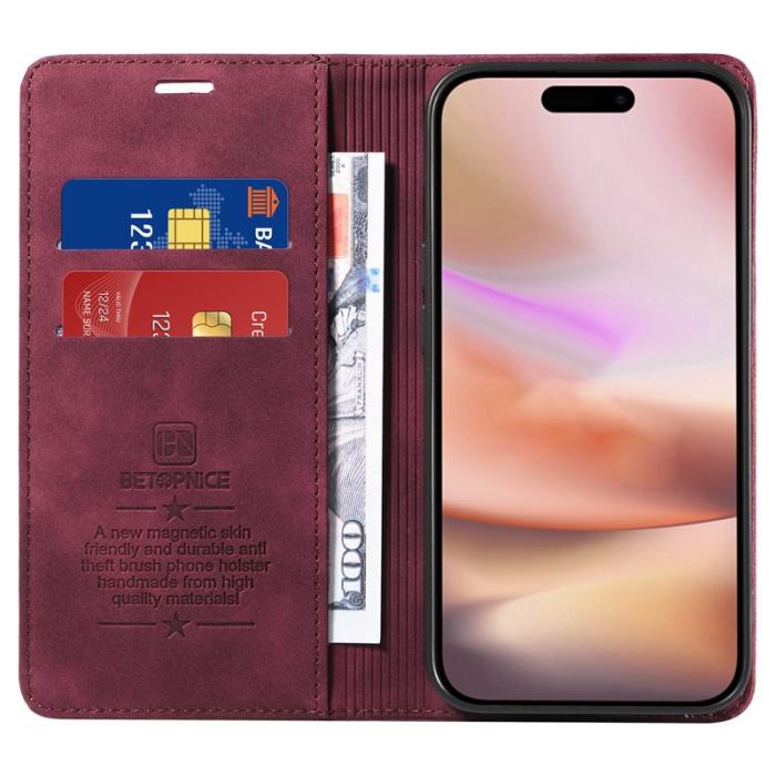 BETOPNICE - BETOPNICE 003 iPhone 16 Plus Fodral RFID Blocking Konstläder - Röd