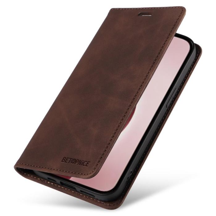 BETOPNICE - BETOPNICE 003 iPhone 16 Pro Fodral Wallet Äkta läder - Brun