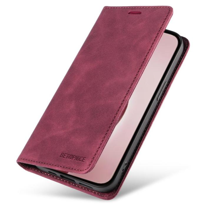 BETOPNICE - BETOPNICE 003 iPhone 16 Pro Fodral Wallet Äkta läder - Röd