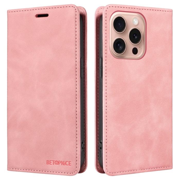 BETOPNICE - BETOPNICE 003 iPhone 16 Pro Fodral Wallet Äkta läder - Rosa