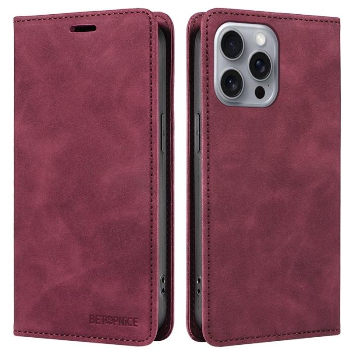 BETOPNICE - BETOPNICE 003 iPhone 16 Pro Max Fodral Äkta läder - Röd