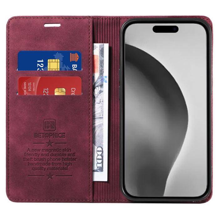 BETOPNICE - BETOPNICE 003 iPhone 16 Pro Max Fodral Äkta läder - Röd